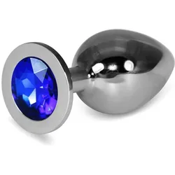 Lovetoy, Analtoy, Metall Butt Plug RoseBud Classic mit dunkelblauem Schmuckstück Grösse L