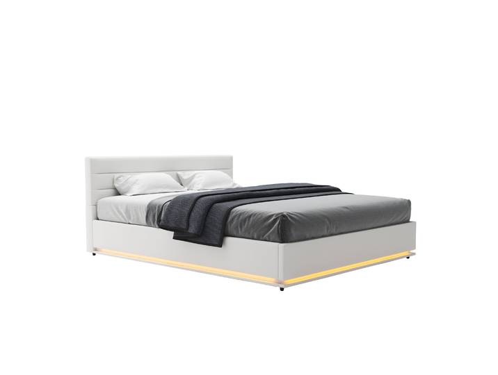 Lederbett LED STARDUST 160 x 200 cm weiss