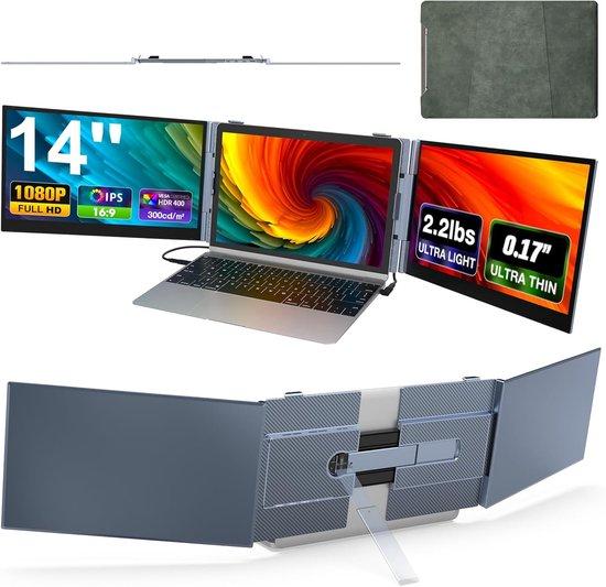 Tragbarer Monitor für Laptops, 14 Zoll, FHD 1080P, ultra-dünn und leicht, Plug & Play für Laptops mit 13-17 Zoll, ideal für den Einsatz zu Hause und auf Reisen