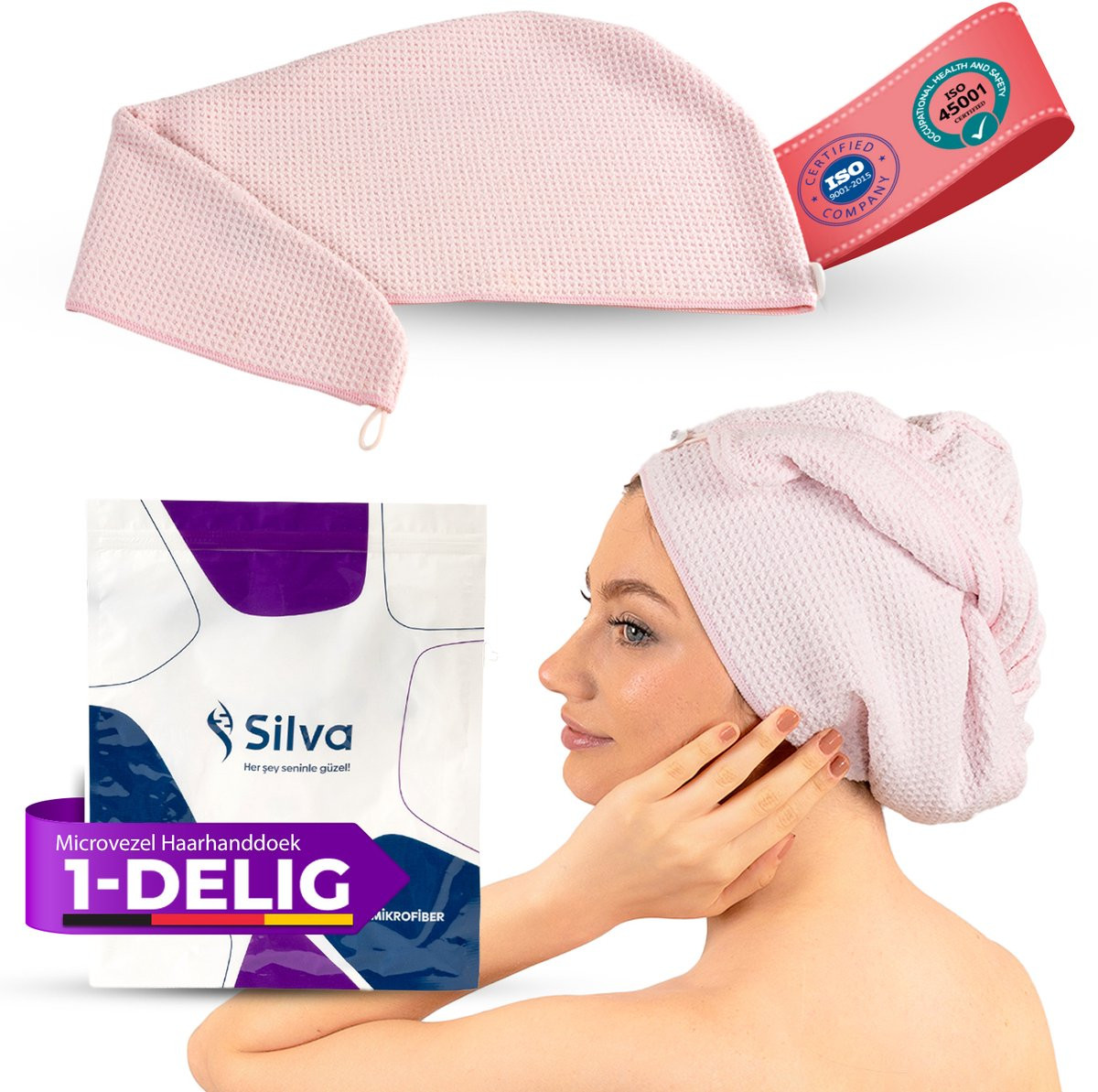 Silva Haarhanddoek - Microvezel handdoek voor volwassenen - Roze