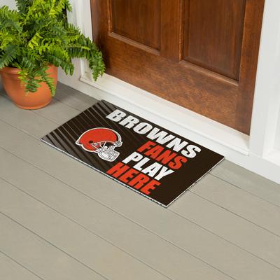 Evergreen "28 in. x 16 in. Cleveland Browns ""Fans Play Here"" PVC Door Mat"
