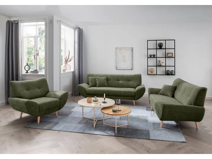 Polstergarnitur HOME AFFAIRE Basta , grün, H:82cm T:87cm, 100% Polyester, Sitzmöbel-Sets, Polstergarnitur