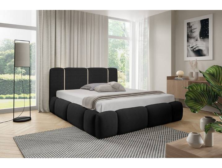 yourhouse24 Polsterbett Design-Bett – Futuristischer Look mit LED-Licht, Bubble-Optik & Japandi