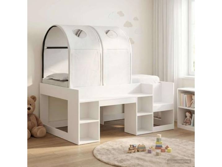 RJPLMFV Bett mit Regal, 3-teilig, weiß, Holz Lattenrost inklusive, Mikrofasergewebe, modernes Design, einfache Montage