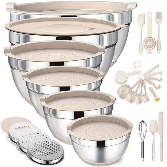 JustValue Mengkommen Set RVS 26-Delig met Deksel en Antislip Bodem