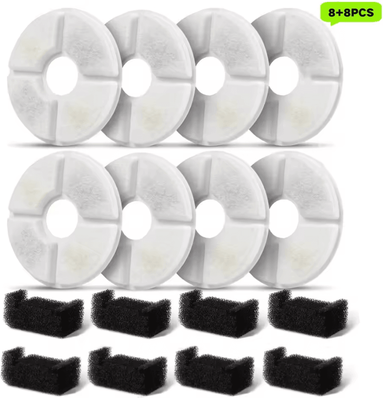 Inspire Curations PureFlow Cat Water Fountain Filter Replacement Set For 2.4L Pet Fountains 8 Filters 8 Sponge diameter 5in 12.7cm