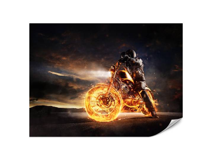 Muralo Fototapete für Jugendzimmer Mann Brennenden Motorrad Sport Nacht 350x256, Orange, Braun, Grau, Schwarz, Papier, Fahrzeuge, Person/Charakter, Rechteckig, 350x256 cm, Tapeten & Wandverkleidungen, Fototapeten
