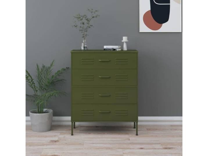 Commode - VIDAXL - Vert olive - 80x35x101 5 cm - Acier - Tiroirs extensibles