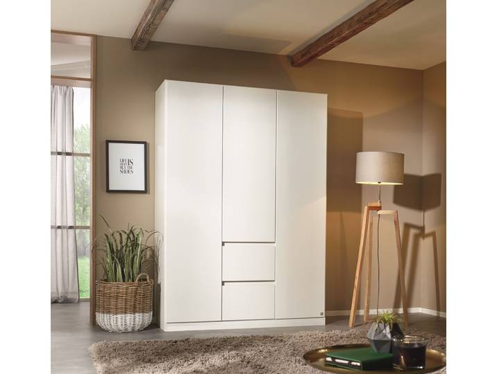 Kleiderschrank Drehtürenschrank Nidda , 3-türig , mit Schubkästen , Alpinweiß