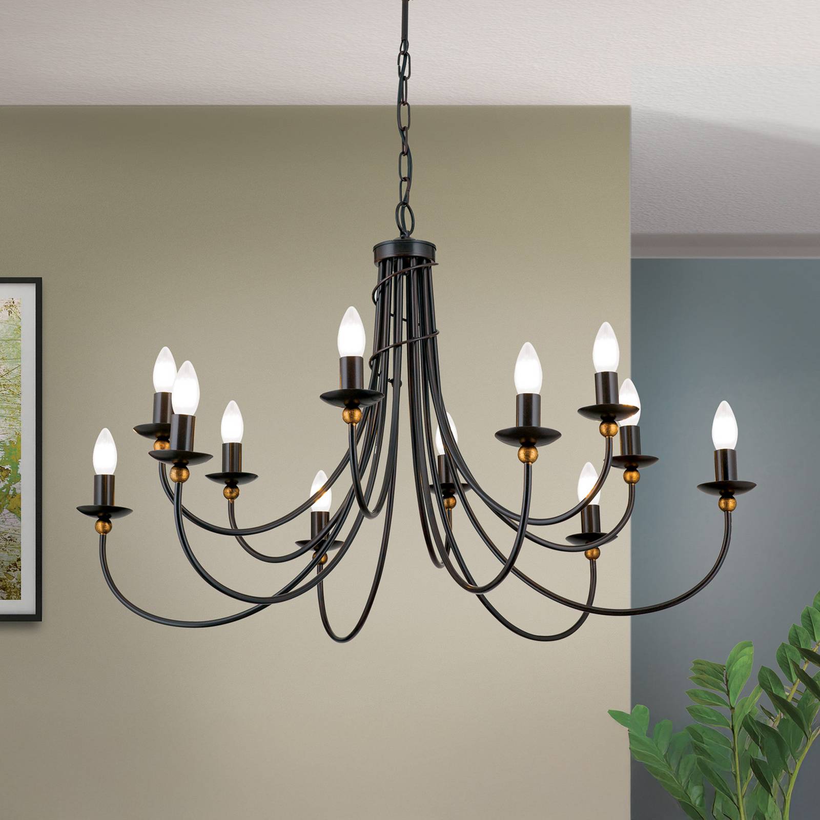 Orion Chandelier GARDA, dimmable, Brown / rust, Living / Dining Room, metal, Country House / Rustic, Ceiling Light