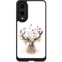 Nivocase Hülle für Samsung Galaxy S25 Edge Handyhülle NIVOcore Case Schwarz Blumen Hirsch Tiere (Samsung Galaxy S25 Edge), Smartphone Hülle, Schwarz