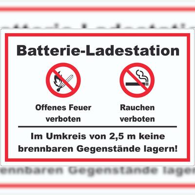 HB-Druck Batterie Ladestation offenes Feuer und rauchen verboten Aufkleber A6 (105x148mm)