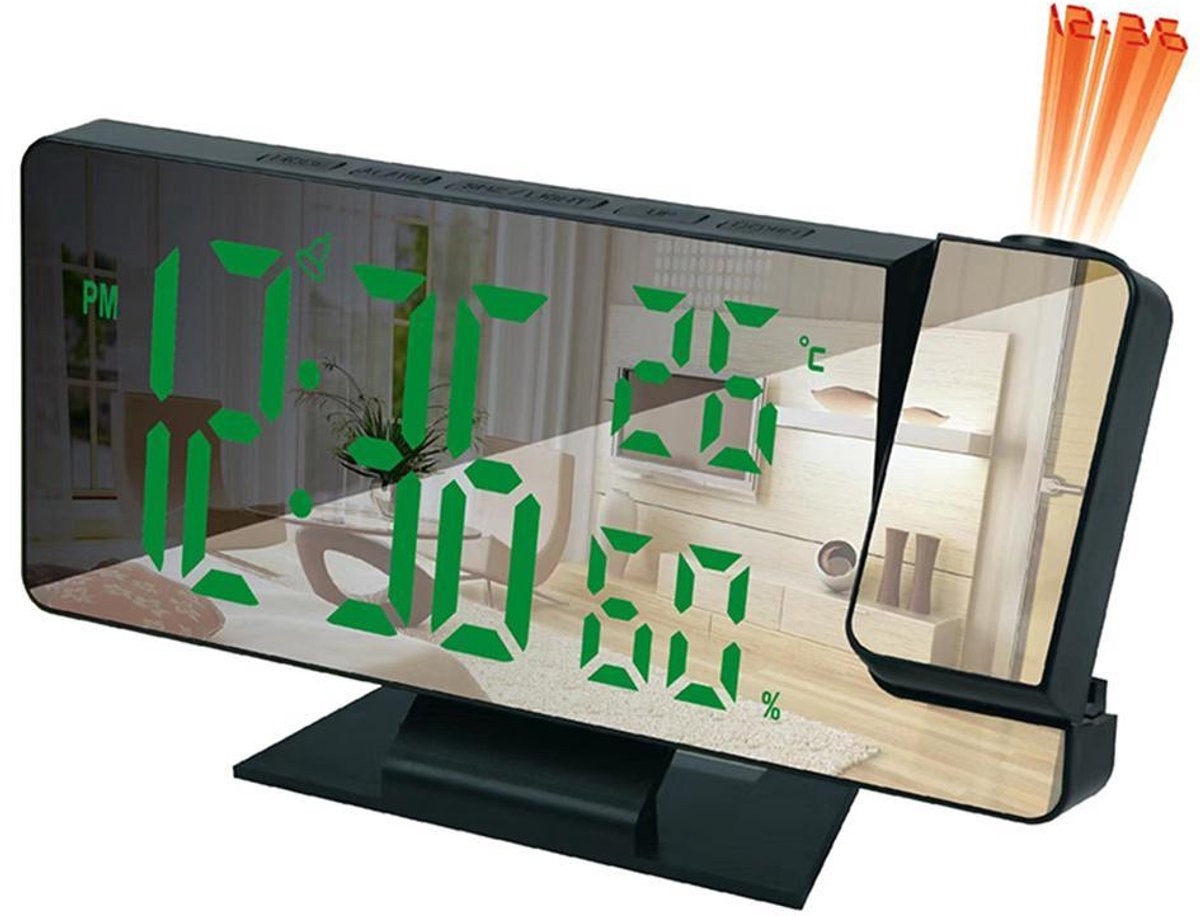 Elkuaie Digitale Wekker met Projectie en Dual-Alarm - Groen