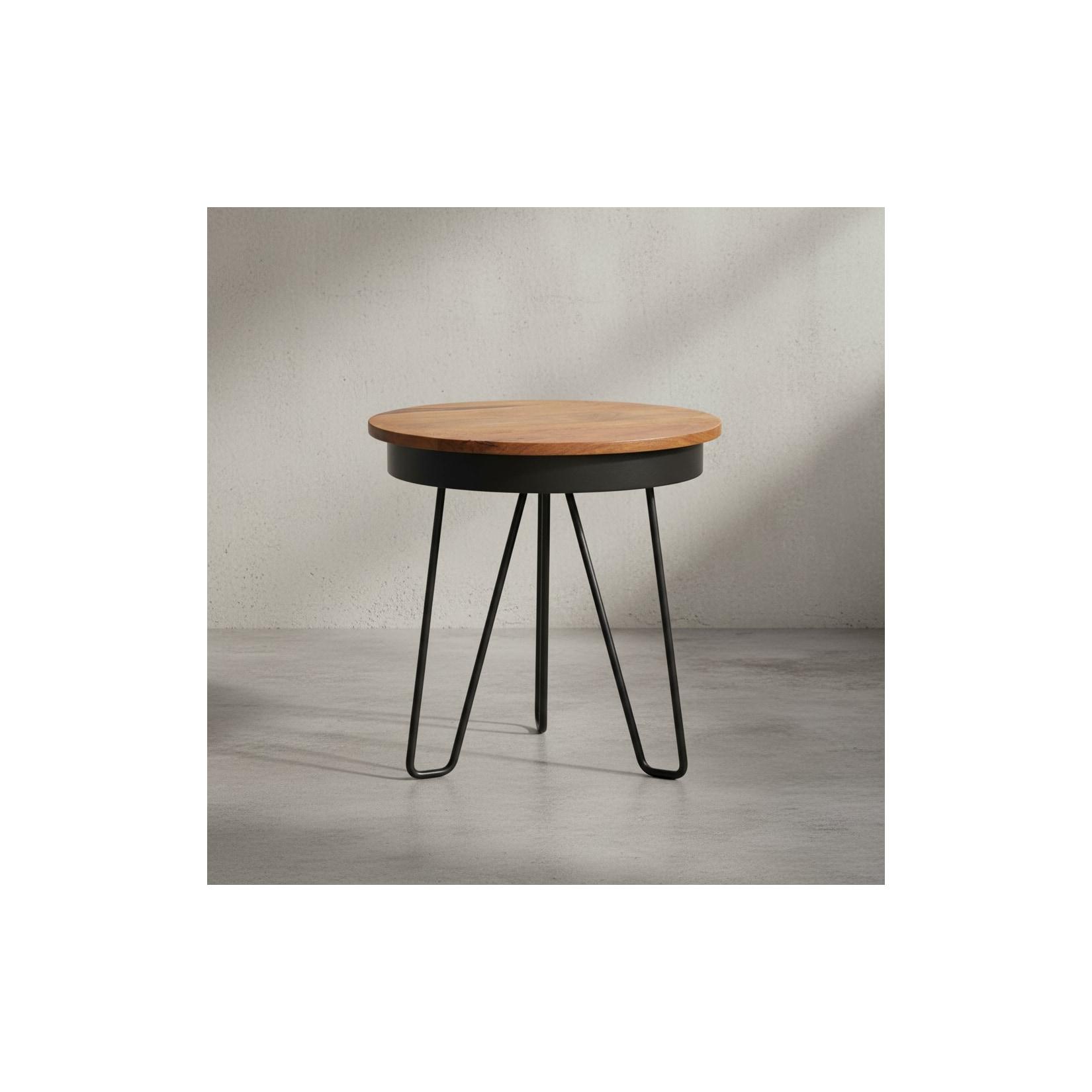 KADIMA DESIGN Sheeshamholz Metall Beistelltisch im Industrial-Stil, vielseitig einsetzbar, stabil.