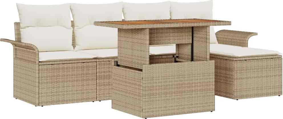 vidaXL Garten-Sofa-Set 6 stk. Beige Poly Rattan