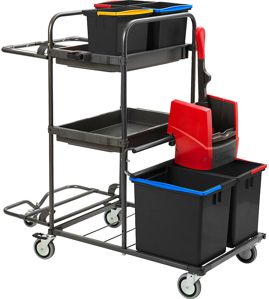 Reinigungswagen MISTRAL, LxBxH 1070 x 590 x 1070 mm, 2 x 17-l-Eimer, 3 x 6-l-Eimer Vermop