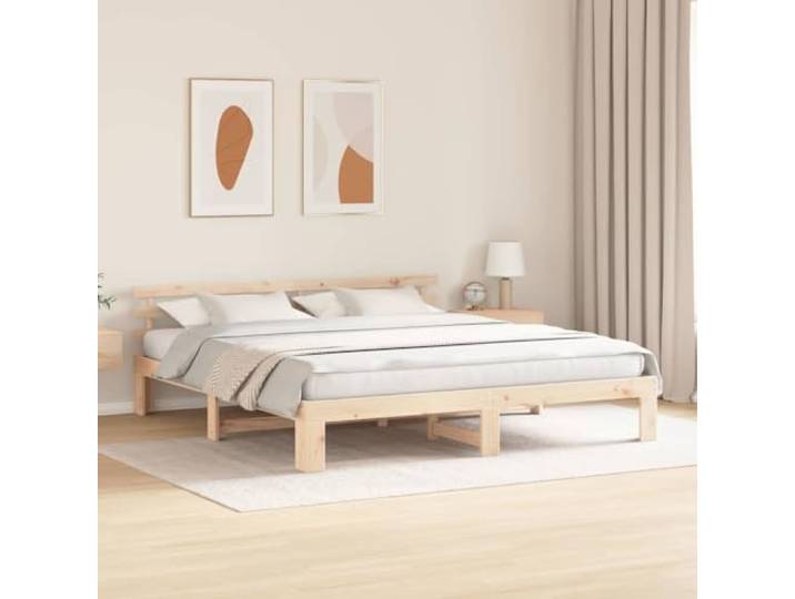 KTHLBRH Bettgestell Kiefer massiv 200 x 200 cm Naturholz, minimalistisches Design, stabil, geeignet für modernes Zimmer