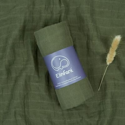 Inspired Finds Elinfant 2 Layer Cotton Muslin Swaddle Blanket 47.24x43.31in Newborn Bath Towel Wrap olive Green