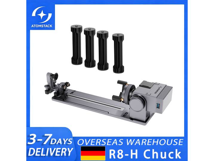 Nouveau mandrin rotatif Atomstack R8 pour graveur laser, axe rotatif réglable 180° ° Rotation de 1 à 80 mm de diamètre pour objets cylindriques