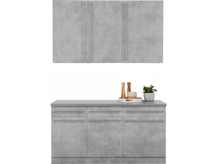 Pantryküche WIHO KÜCHEN Chicago , grau (küche: grau, front: betonfarben, korpus: betonfarben, arbeitsplatte: canvas grau), B:160cm T:60cm, Komplettküchen-Sets, Küchenzeile, ohne E-Geräte, Breite 160 cm