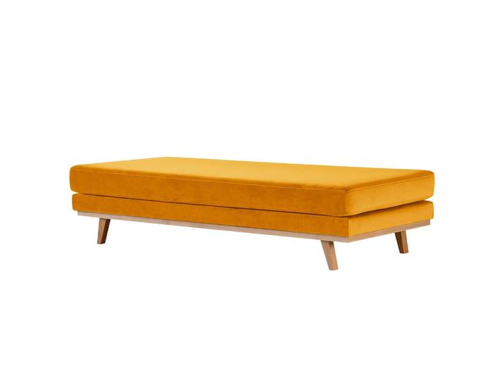 Hockerbank 180 x 43 x 81cm Gelb/Senfgelb Buche Hell Samt Sadia: Senfgelb