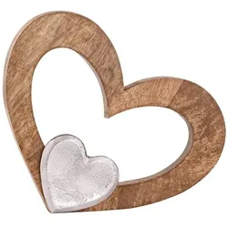 Amagohome Dekofigur Herz 27x21cm Holzfigur Masterbox 16-teilig Herzilein Mangoholz Aluminium