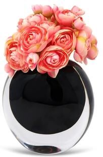 Vivience Double Wall Glass Vase With Black Inner and Pink Flowers