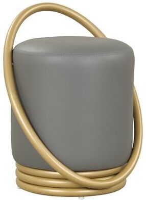 Costway Round Vanity Stool Faux Leather Makeup Chair with Gold Halo Design-Grey