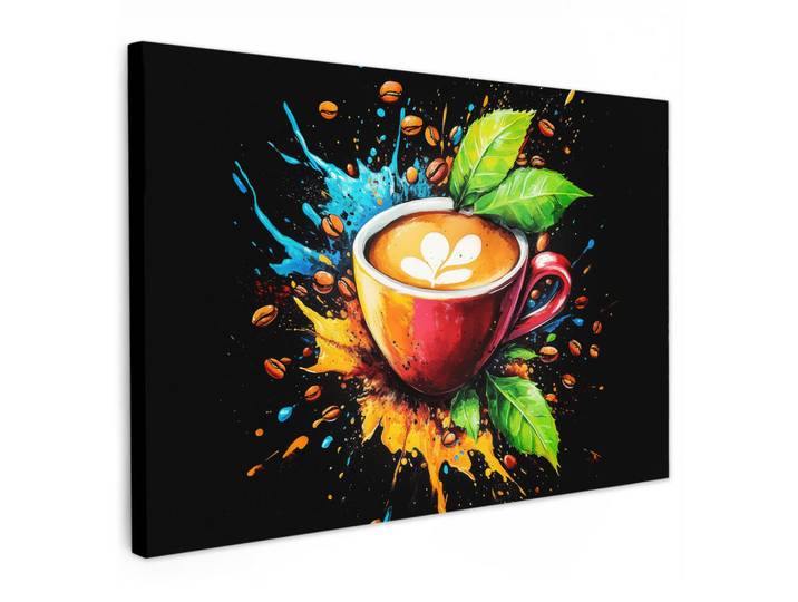 MuchoWow Leinwandbild - Kaffee - Graffiti - Trinken - Abstrakt - 120x80 - Kunstdruck, Mokka, Textil, Kiefer, Rechteckig, 120x80 cm, gerahmt, Bilder & Rahmen, Bilder, Wandbilder