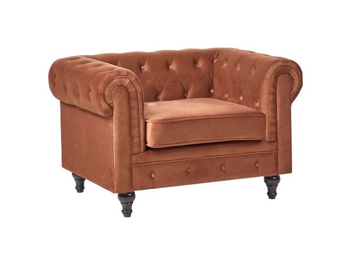 SESSEL Samtstoff Goldbraun Chesterfield