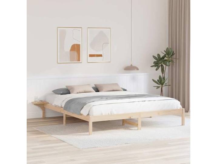 YUTAASU Bettrahmen Natur 200 x 200 cm Massives Kiefernholz Stabile Holzkonstruktion, Modernes Design, Pflegeleicht, Für Rechteckmatratzen