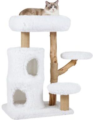Costway Modern Cat Tree for Indoor Cats 30.5 Cat Tower with Real Solid Wood Branches-White