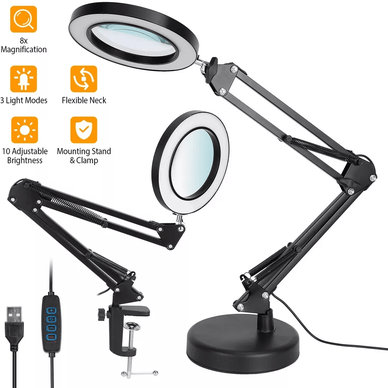 USA Free Shipping Shop Magnifier LED Lamp, Magnifying Glass Desk & Table Reading Light With Clamp Stand For Crafts, Hobbies, Work & Low Vision Magnifier LED Lamp, Magnifying Glass Desk & Table Reading Light With Clamp Stand For Crafts, Hobbies, Work & Low