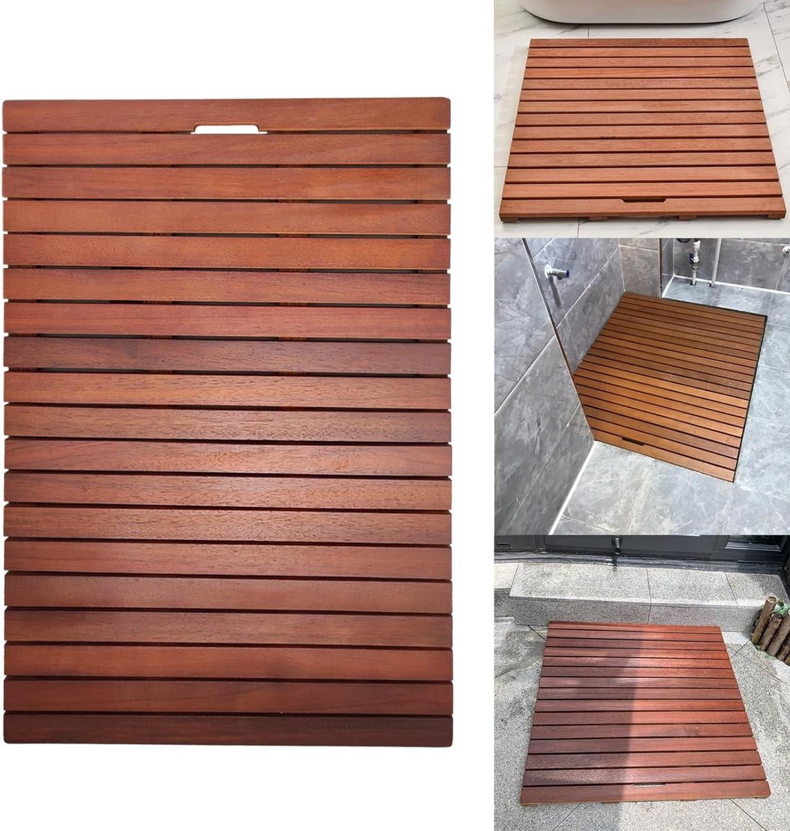 Houten badmat antislip voor badkamer decoratie 60 x 60 cm