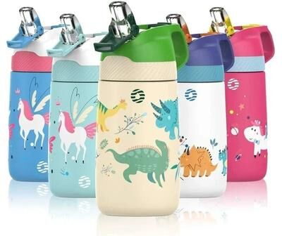 Uplifted Finds Cartoon Pattern Portable Kids Water Bottle 350ml Stainless Steel Thermo Cup For Travel white