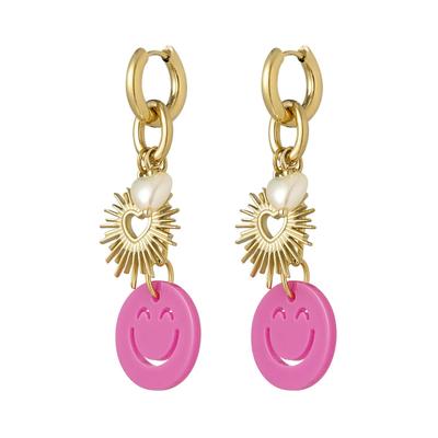 Paar Ohrhänger ADELIA´S "Ohrringe Ohrhänger mit Sonnen- und Smileyanhängern aus Edelstahl", Damen, Gr. Damen, pink (fuchsia), Ohrringe, Modeschmuck, trendig mit Sonnen- und Smileyanhängern
