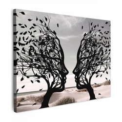 LEINWANDBILD Strand - Meer - Menschen - Baum - Moderne Kunst Wandbilder 80x60 cm