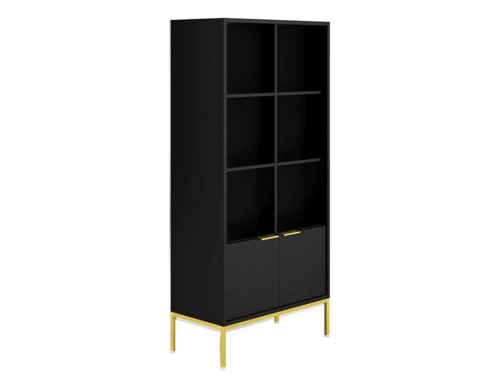 Petits-meubles Bücherregal Seattle Schwarz, Schwarz, Goldfarben, 80x171.3x40 cm, Wohnzimmer, Regale, Bücherregale