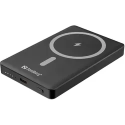 Sandberg Magnet Powerbank, 10000, Saver (10000 mAh, 20 W, 37 Wh), Powerbank, Schwarz