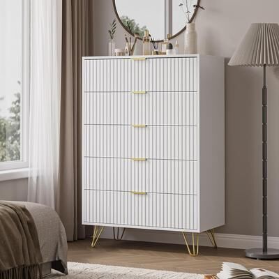 FURNIWAY Fluted Drawer Dresser for Bedroom