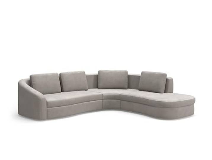 Cavadore Ecksofa Jawa / Bodennahe Eckcouch mit Sofa 2,5-sitzig und Trapezecke rechtwinklig (90 Grad) / 303 x 88 x 274 / Flachgewebe, Hellgrau