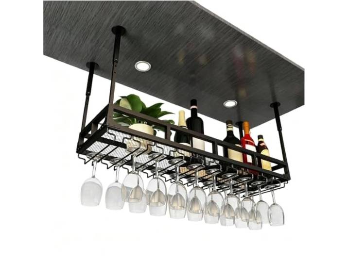 Failjierue Weinregal im Vintage-Stil für Aufhängen mit 2 Etagen Deckenregal für Weingläser aus Metall, höhenverstellbares Weinglasregal(100x35cm)
