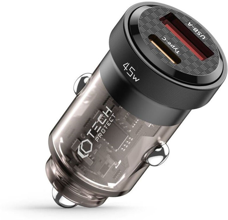 Tech-Protect Biloplader PD 45W med USB-C & USB-A - Sort