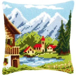 Kreuzstichkissen "Bergdorf"