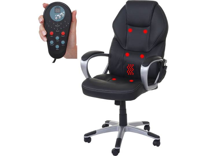 Massage-Bürostuhl HWC-A69, Drehstuhl Chefsessel, Heizfunktion Massagefunktion Kunstleder schwarz
