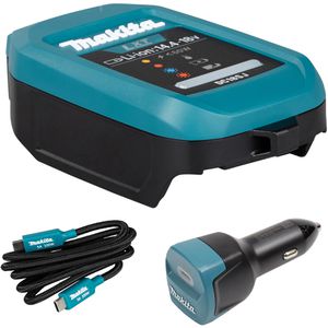 Makita Werkzeugakku-Ladegerät DC18SJ, für 14,4 - 18V LXT Schiebeakkus, mit KFZ-Adapter & USB-C Kabel