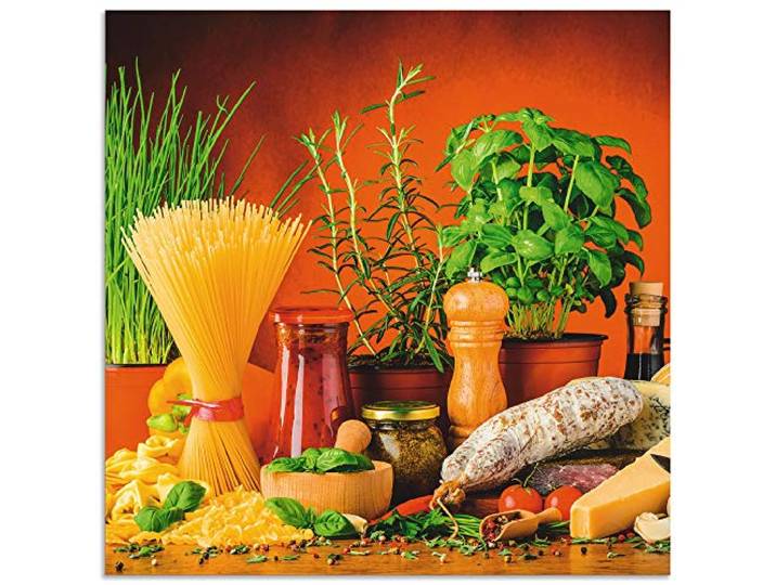 ARTland Spritzschutz Küchenrückwand aus Alu für Küche Herd Spüle 60x60 cm (BxH) mit Motiv Essen Lebensmittel Gemüse Kunst Mediterran Italienisch Bunt S7SM