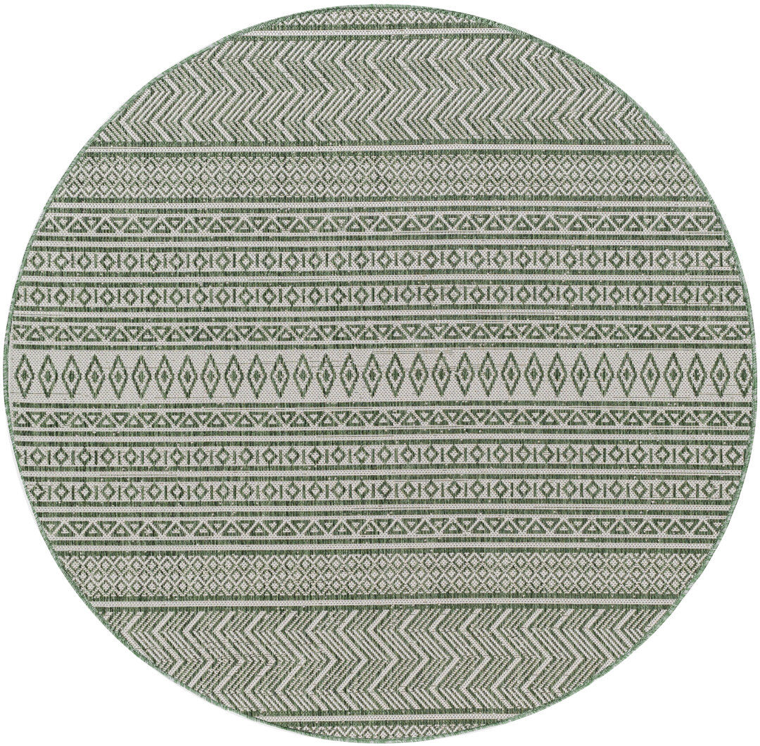 Natur Pur Marcus Indoor & Outdoor Boho Olive Green Beige Rug Ivory;GrassGreen;Seafoam;DarkGreen Round 160cm
