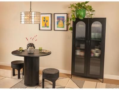 Storied Home Solstice Metal Accent Cabinet with 3 Adjustable Storage Shelves and Arched Glass Door