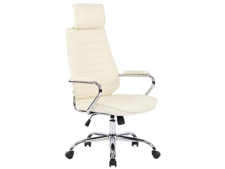 Chaise de Bureau Rako en véritable cuir - CLP - Ajustable et Pivotant - Crème